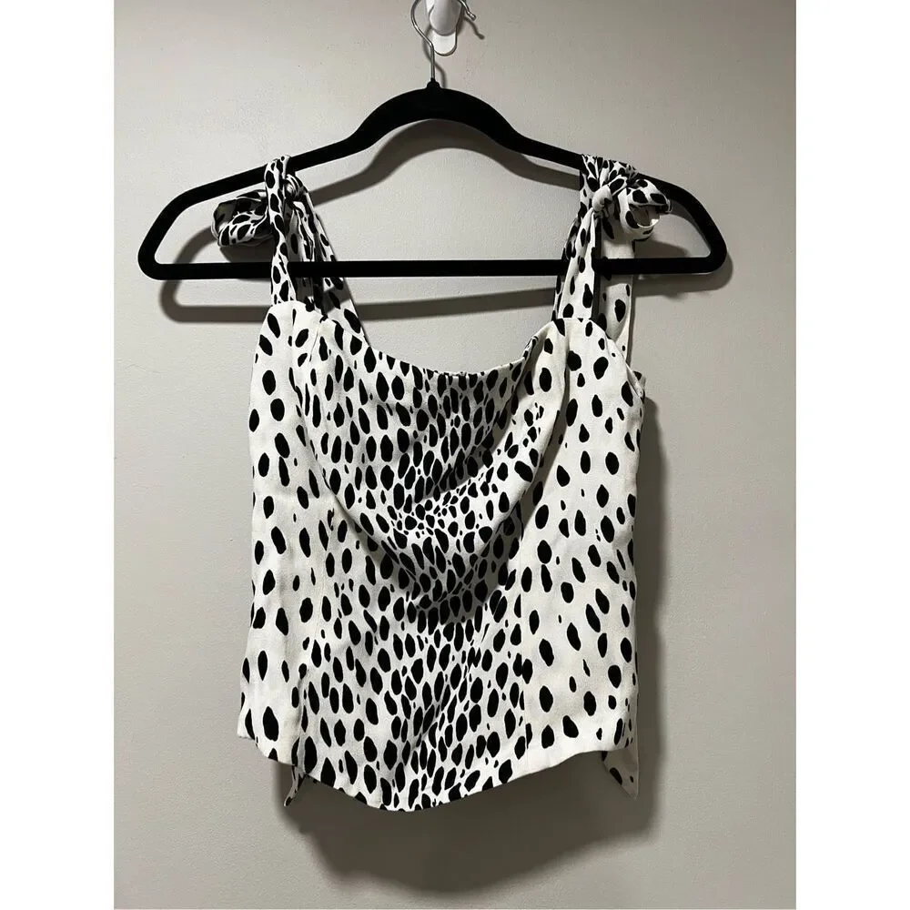 Reformation Women's Cream Black Cheetah Print Ellora Top Size 0 NWOT - Picture 3 of 7